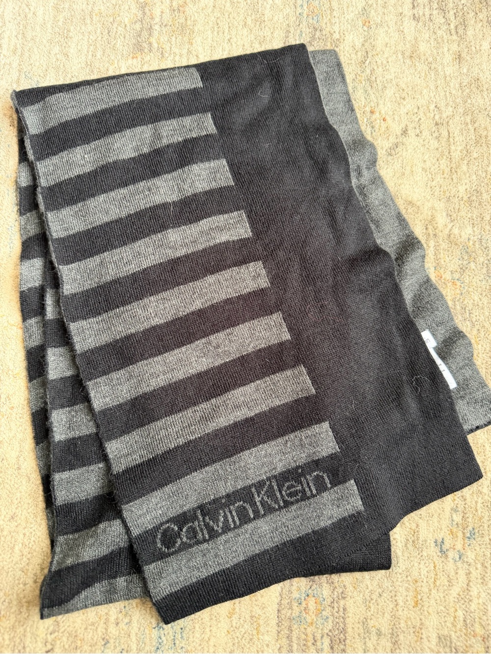 Calvin Klein Black and Gray Striped Knit Scarf